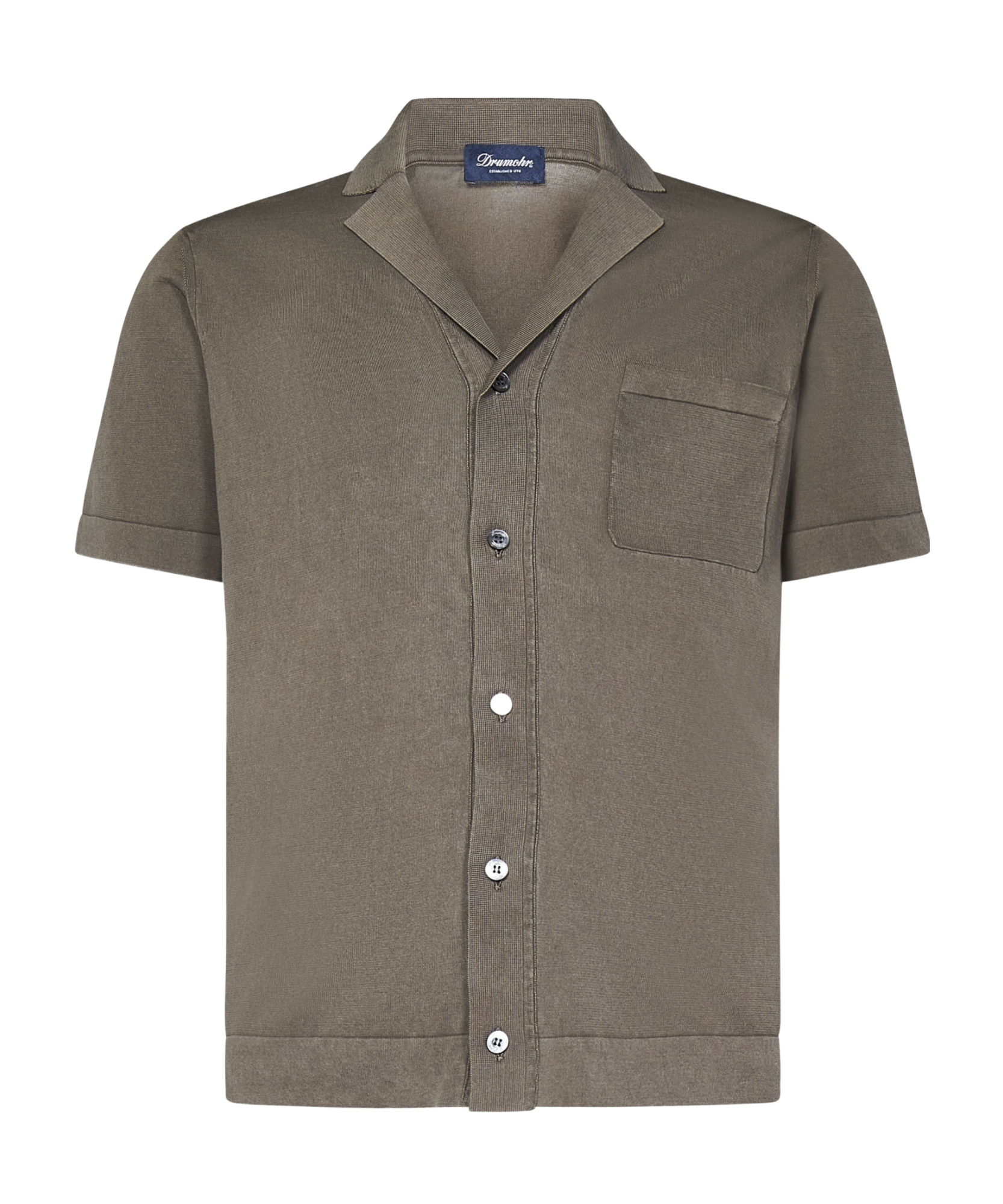 Drumohr Brown Bowling Shirt With Chest Patch Pocket In Mud