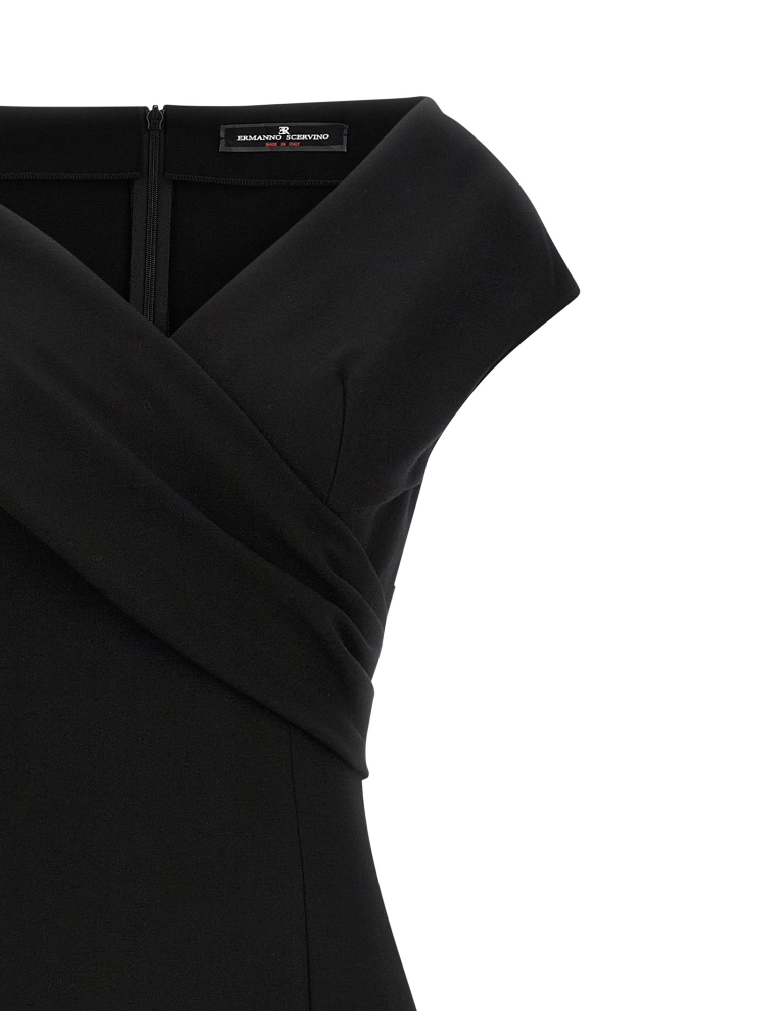 Ermanno Scervino Draped Neckline Midi Length Off-shoulder Dress In Black