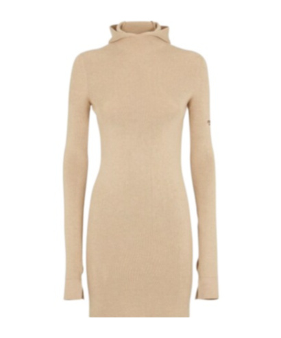 Fendi Beige Wool And Silk Dress In Nude