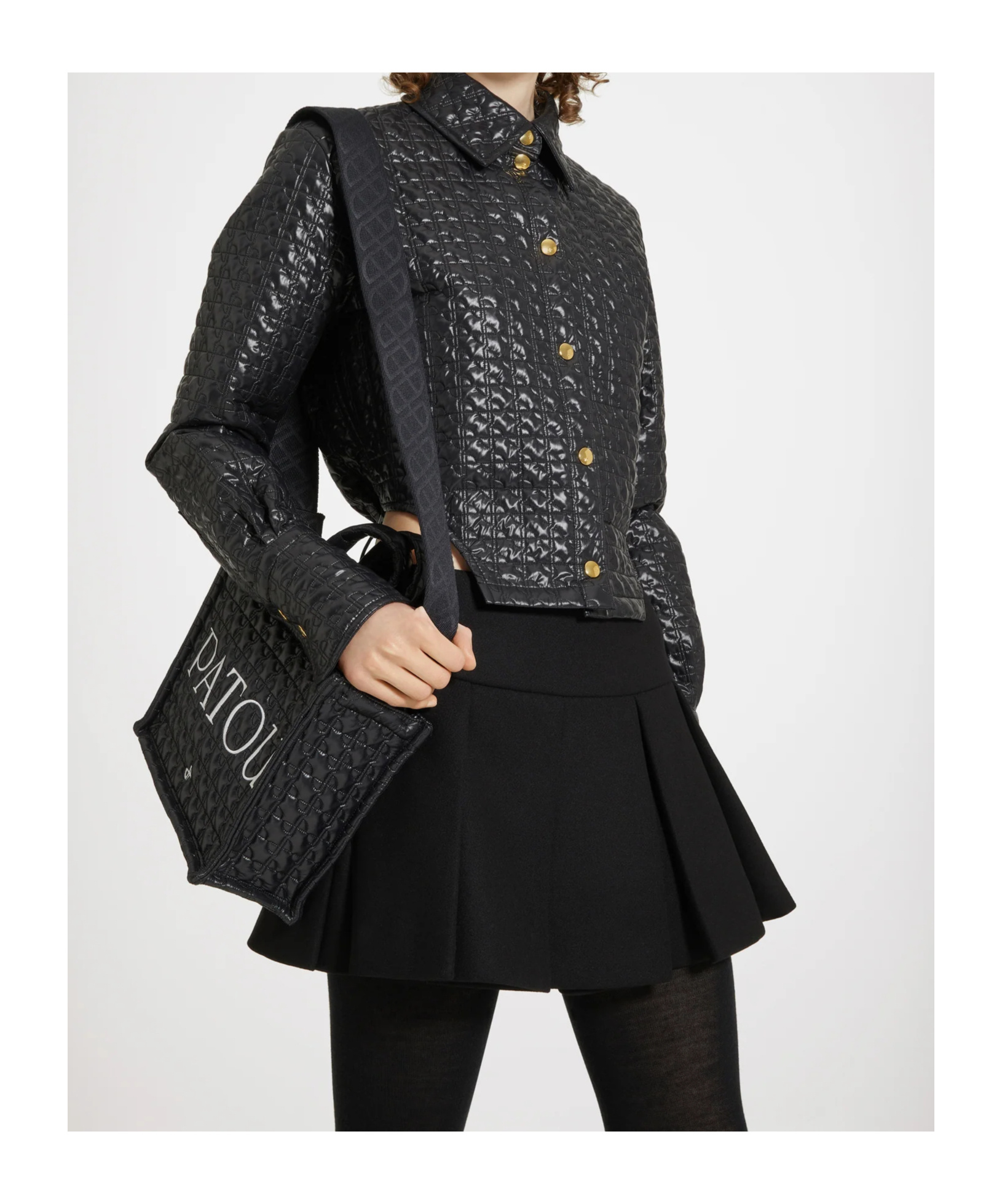 Patou Logo-embroidered Quilted Top Handle Bag In Black