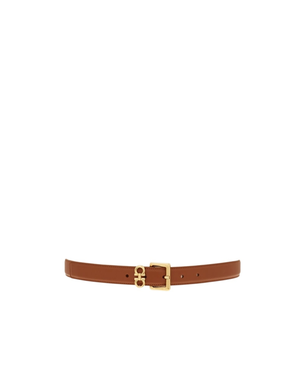 Ferragamo Double Gancini Fixed Belt In Brown