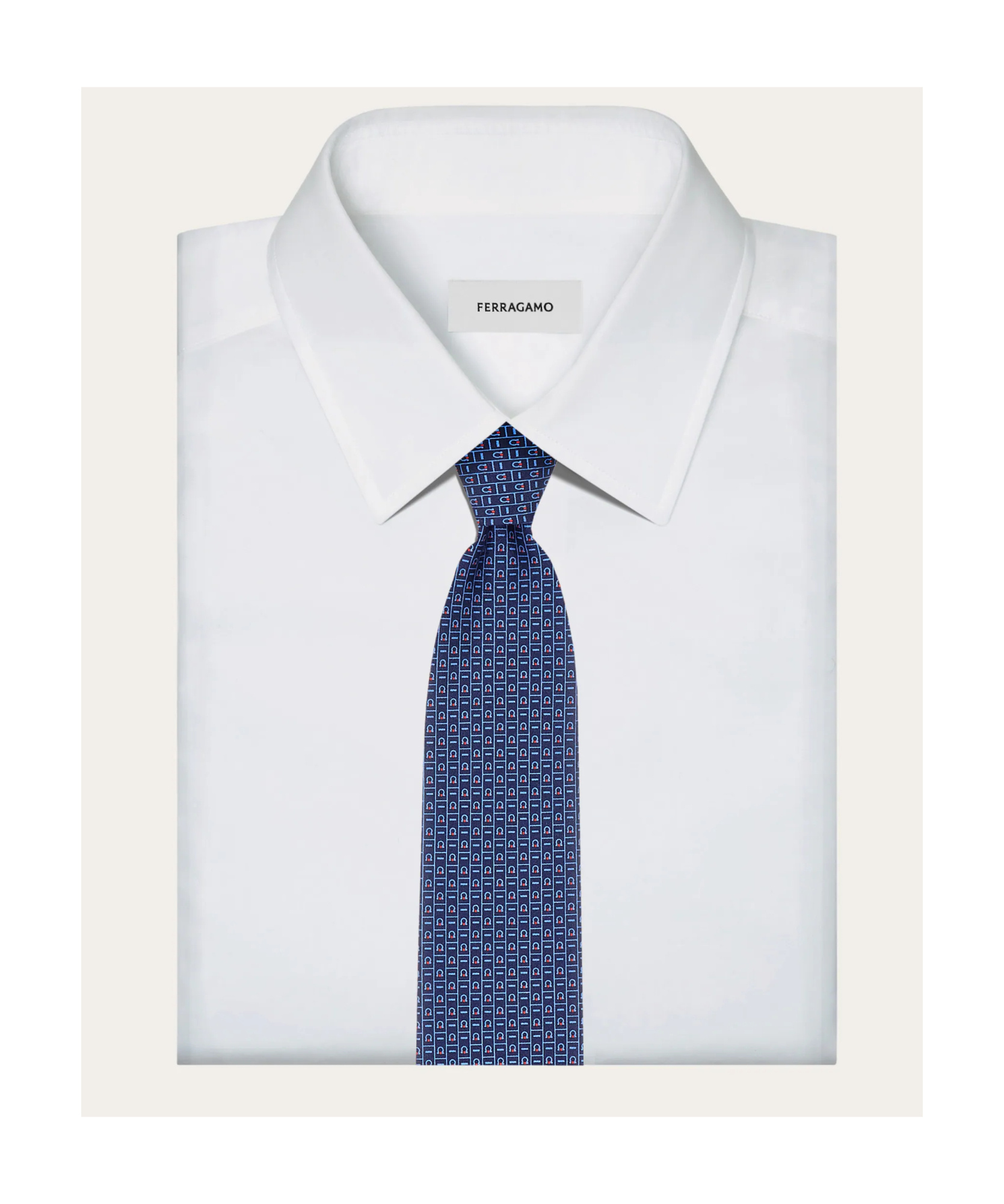 Ferragamo Gancini Monogram Print Silk Tie In Blue
