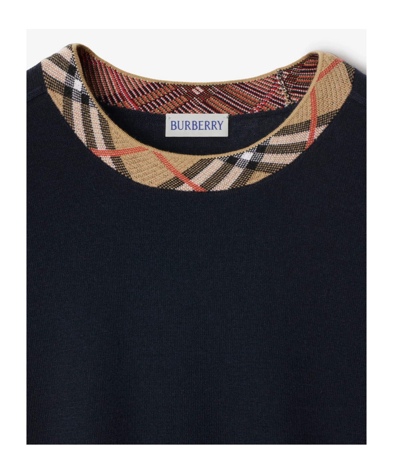 Burberry Crew Neck Knitwear With Distinctive Patterned Collar