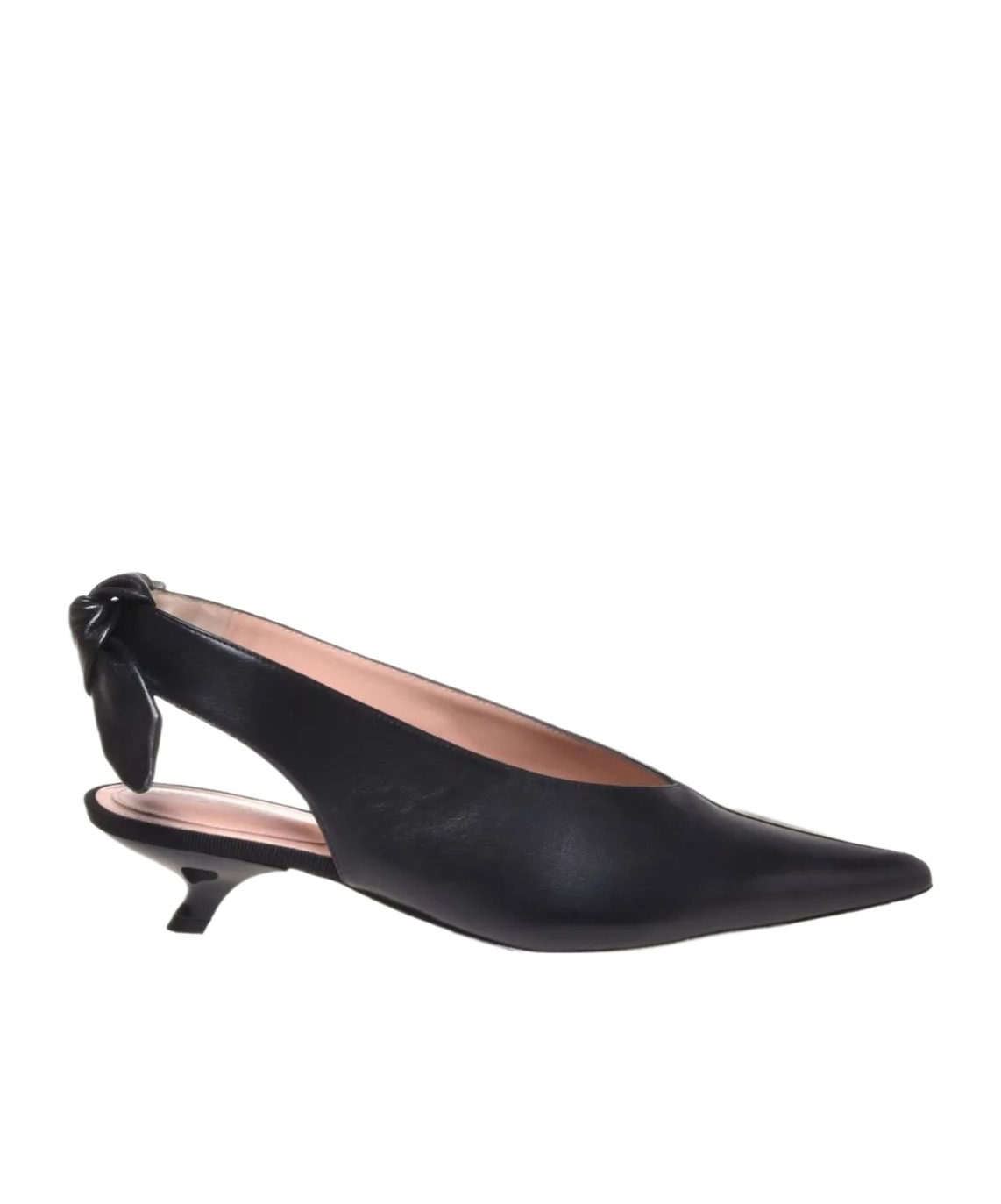 Alberta Ferretti Pointed Leather Slingback With Bow Detail In Black
