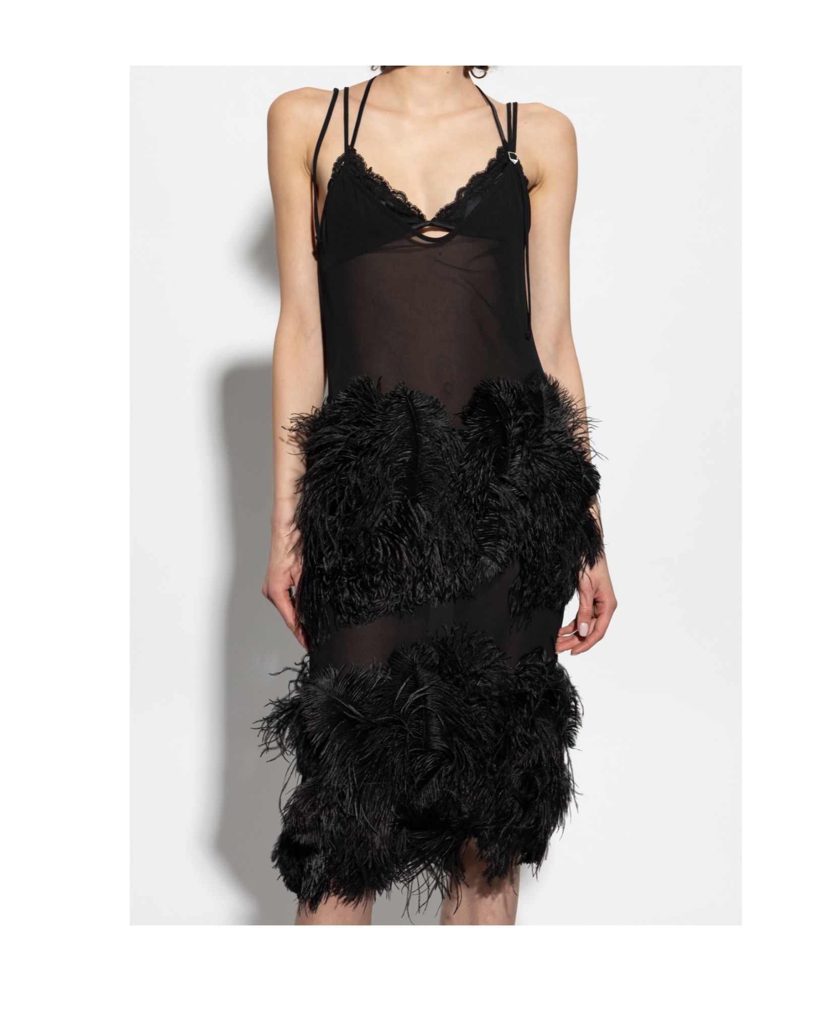 Shop Attico The Feather Embellished Spaghetti Strap Midi Dress In Black