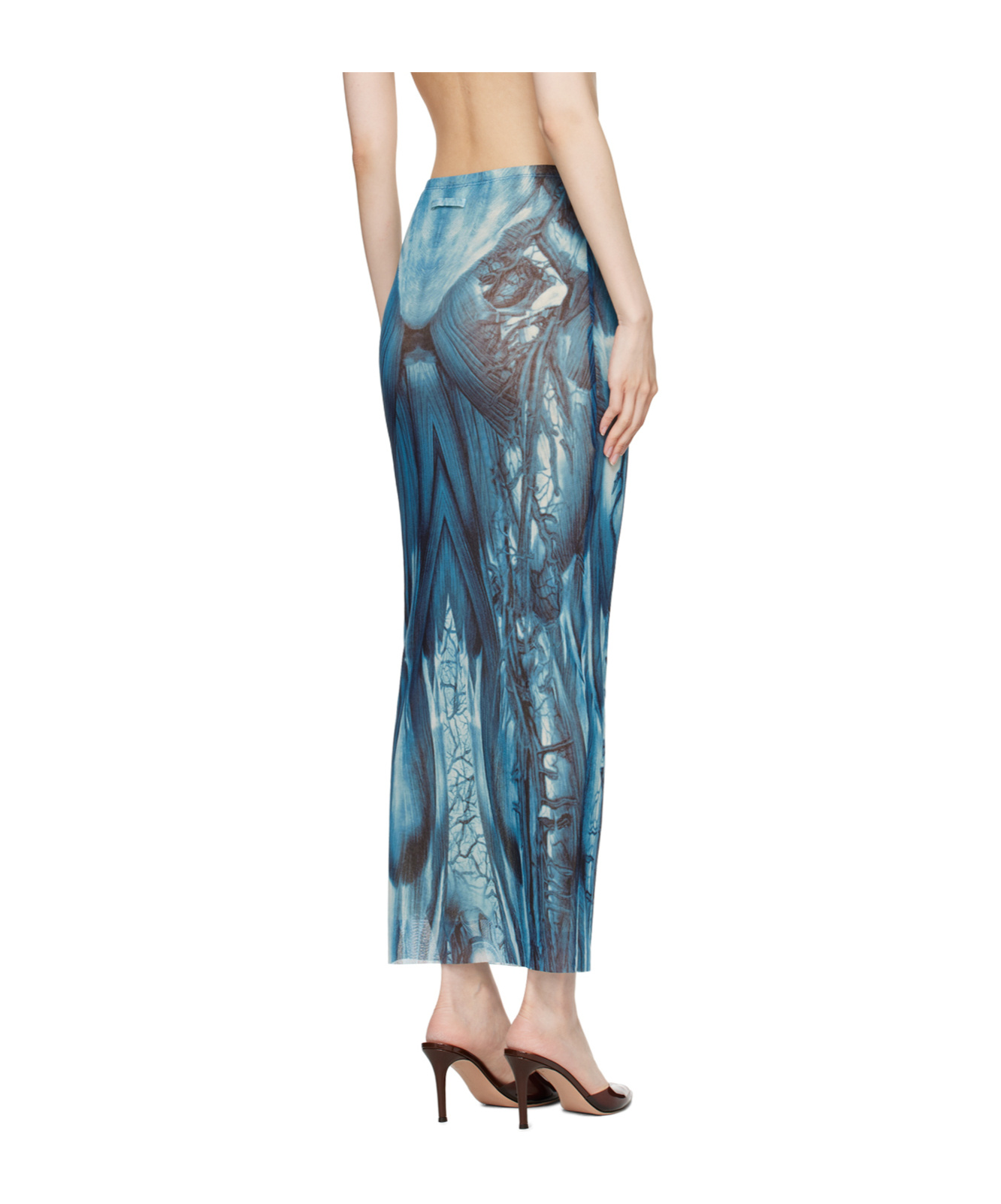 Jean Paul Gaultier Water-print Mesh Maxi Skirt In Multi