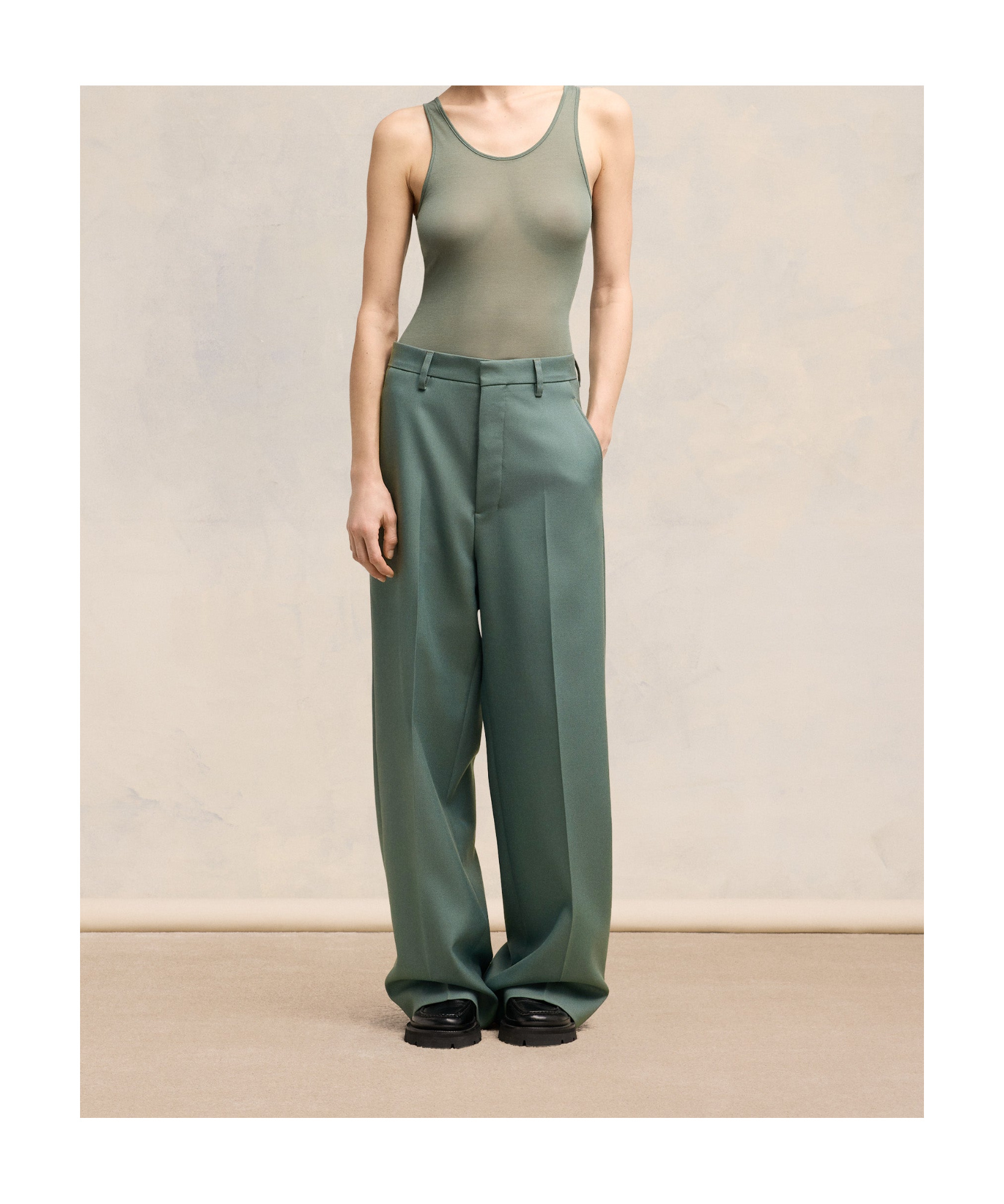 Ami Alexandre Mattiussi Ami Paris Large Green Pants Wide Camal In Green