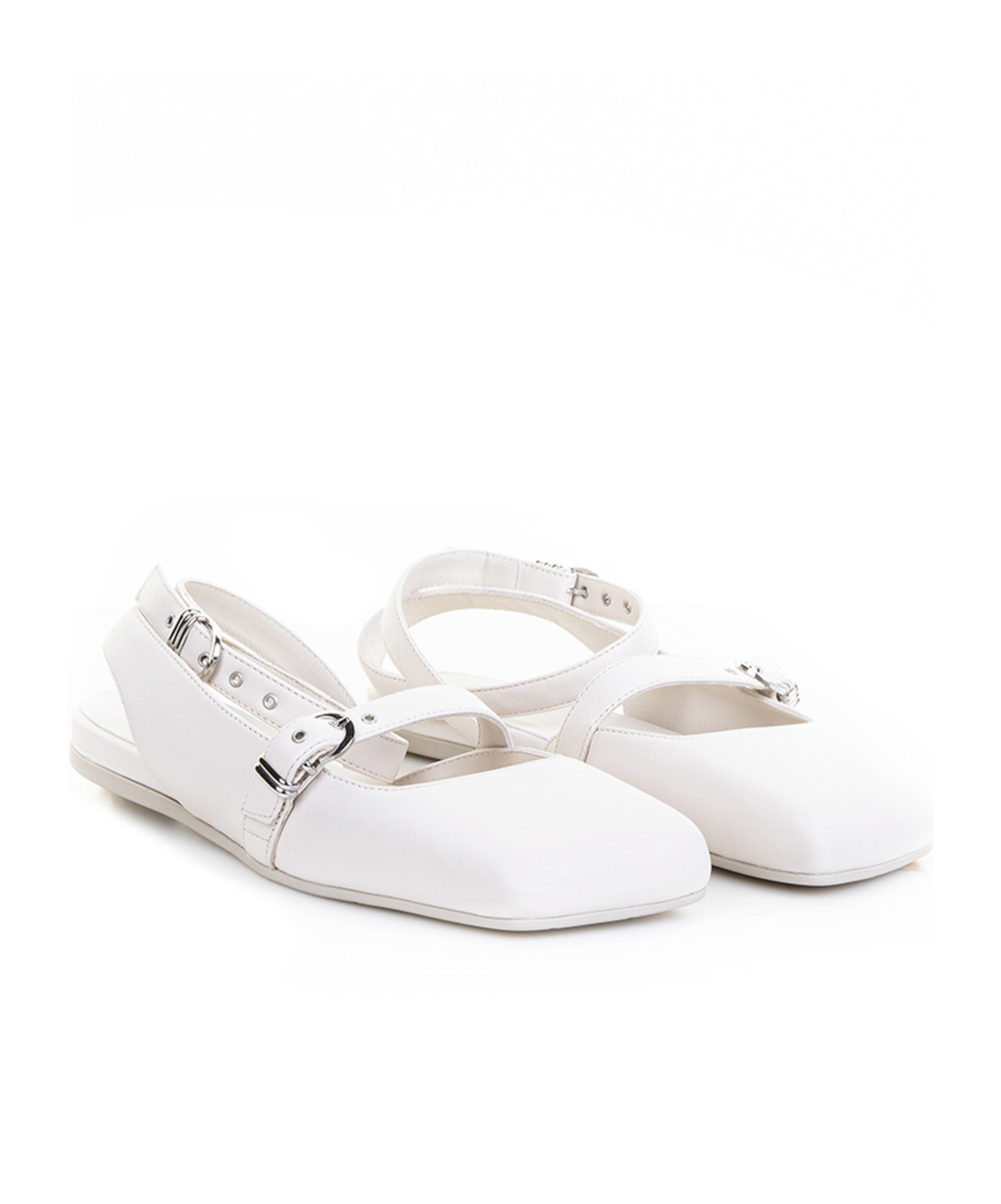 Vic Matie Buckle Detailed Square Toe Sandals In White
