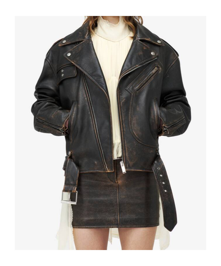 Alexander Mcqueen Oversized Antiqued Leather Biker Jacket In Black