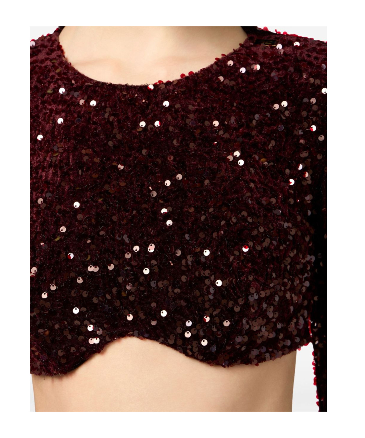 Elisabetta Franchi Sequin-embellished Long-sleeve Blouse In Burgundy
