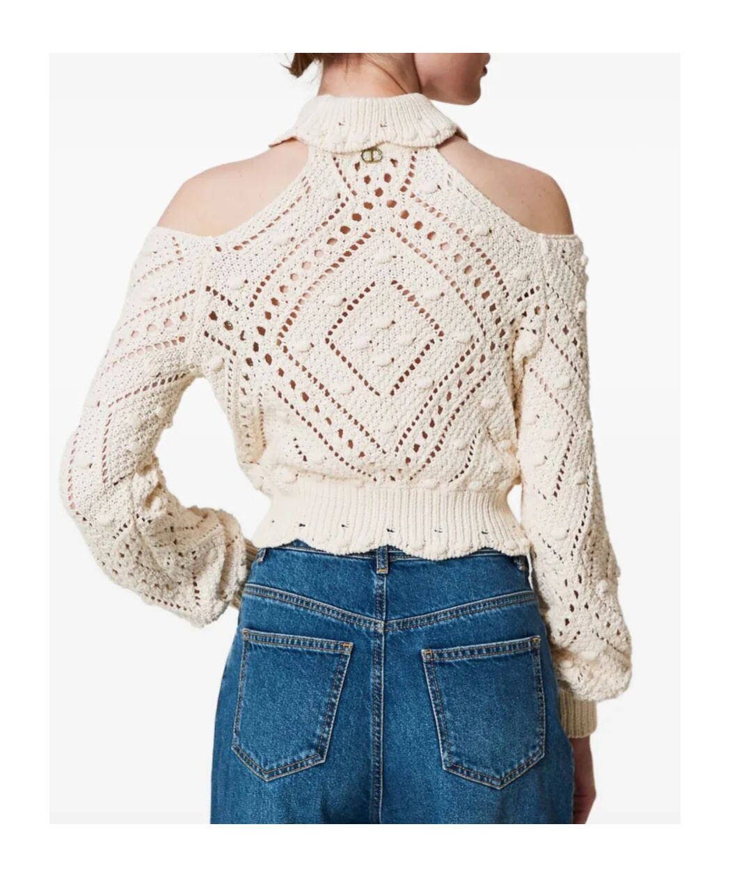 TWINSET OPENWORK-KNIT CROPPED SWEATER
