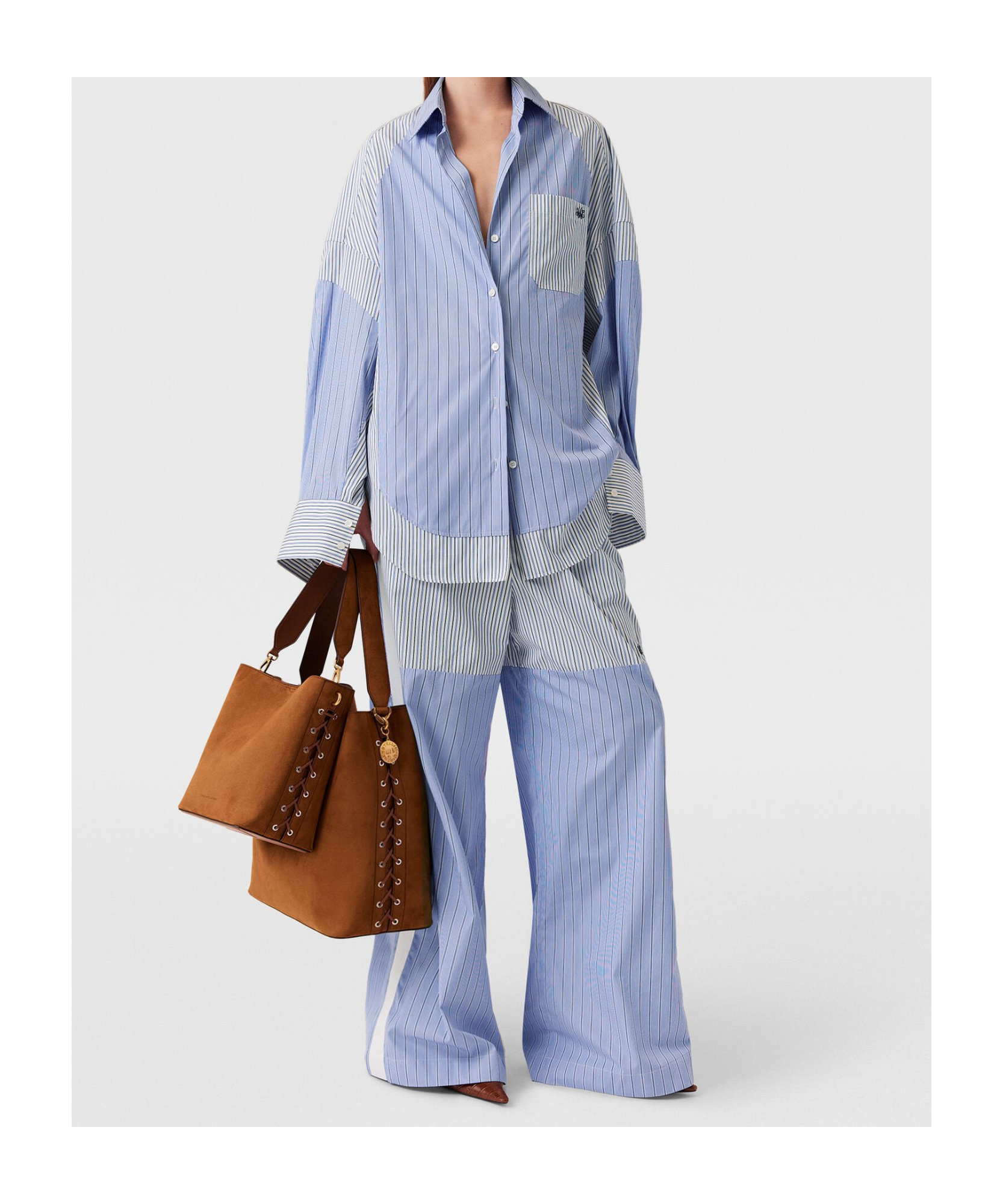Stella Mccartney Striped Wide Leg Trousers In Blue