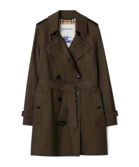Burberry Short Tropical Gabardine Kensington Trench Coat In Green