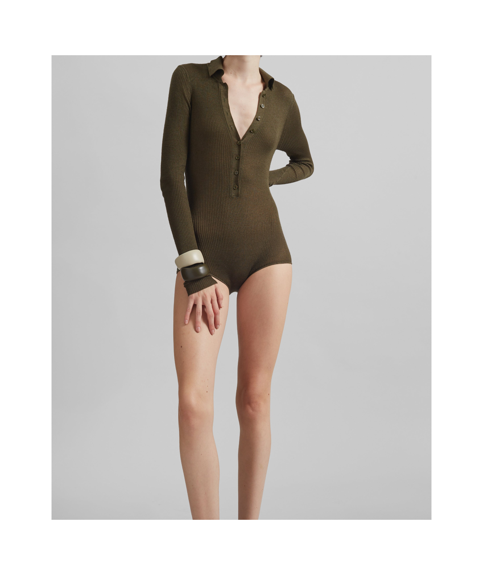 The Frankie Shop Solana Polo Bodysuit - Khaki