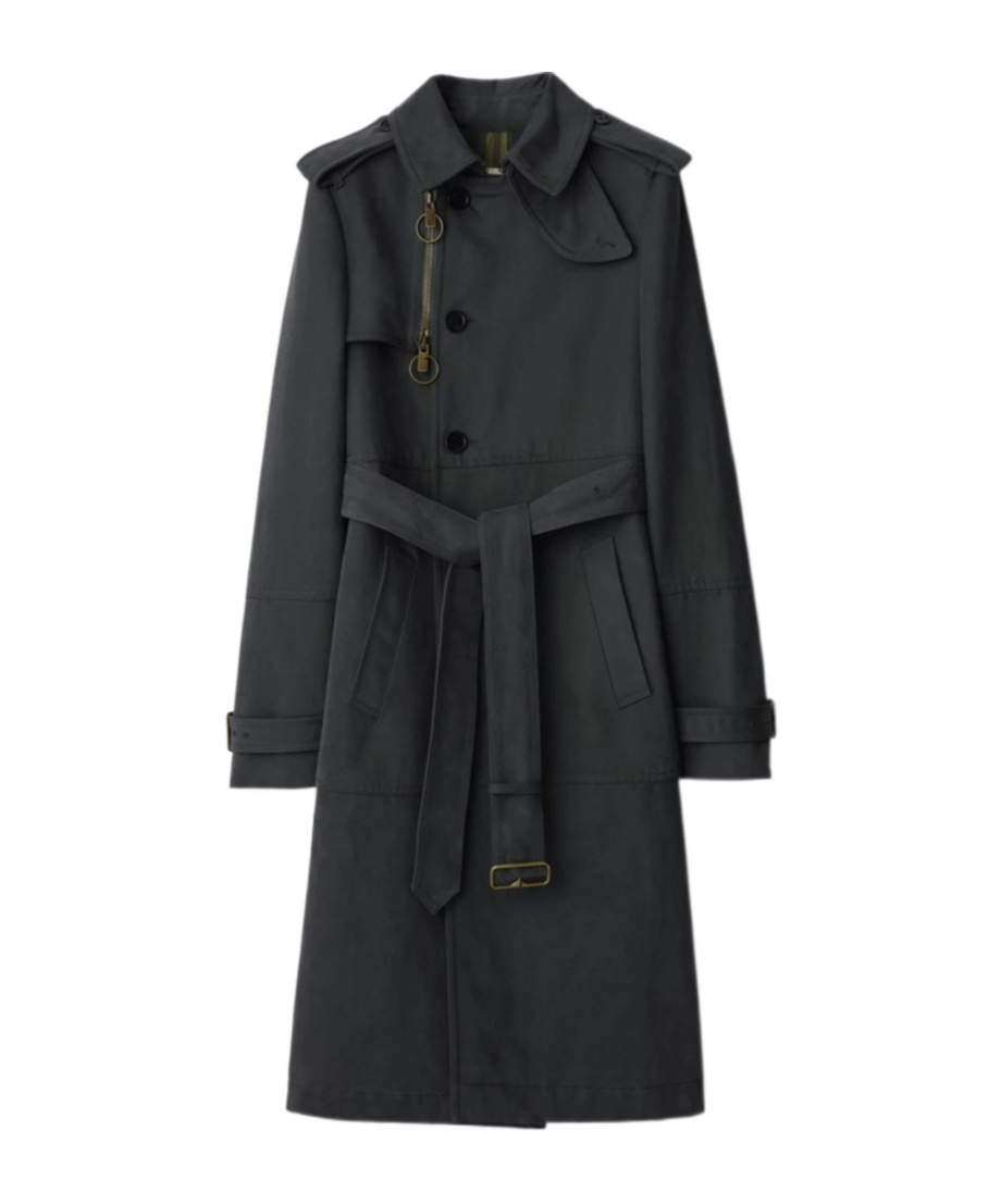 Burberry Long Trench Coat In Cotton And Nylon In Black