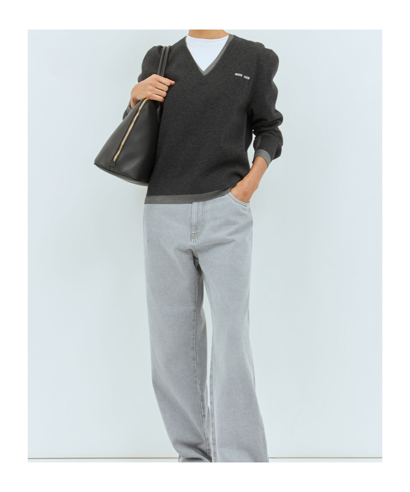 Miu Miu Women Logo Emboidery Sweater In Black