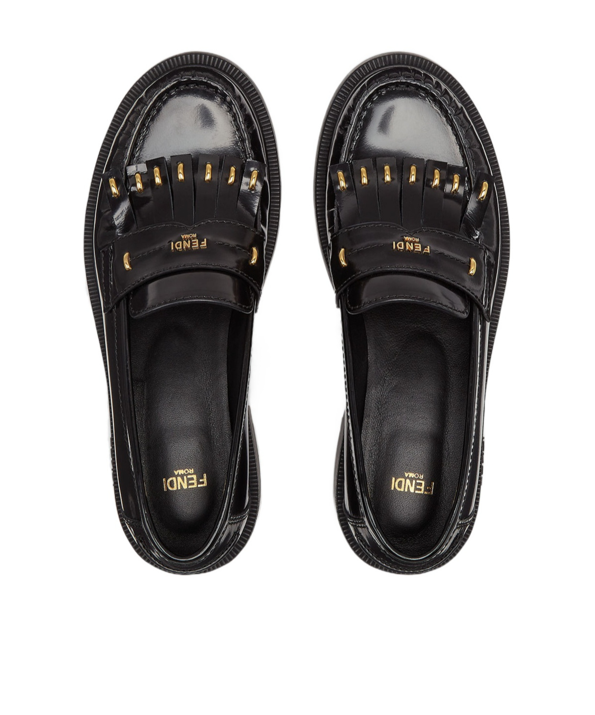 Fendi Leather Loafers With Fringed Moccasin Stitching In Black