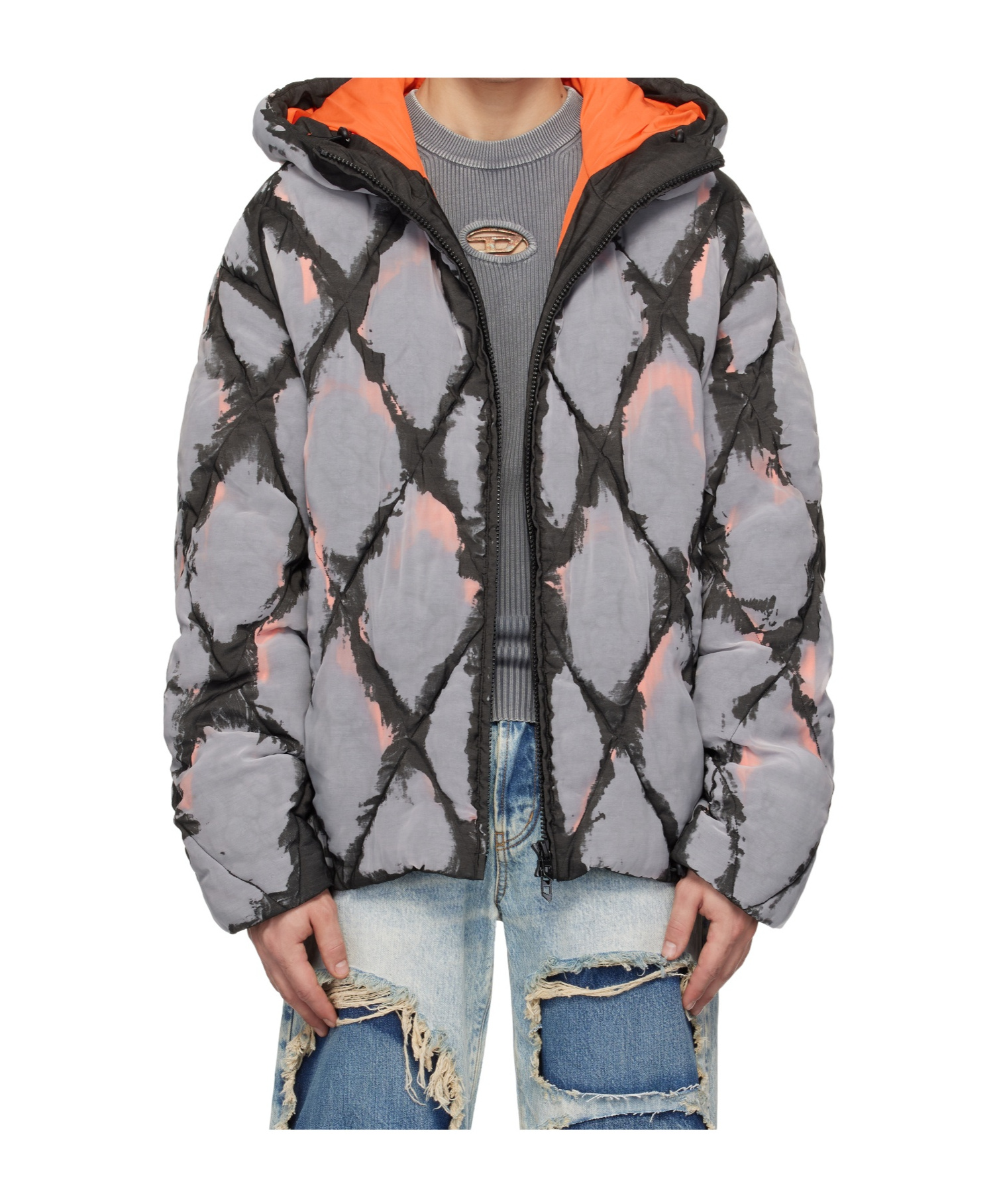 Diesel W-dom Padded Jacket In Gray