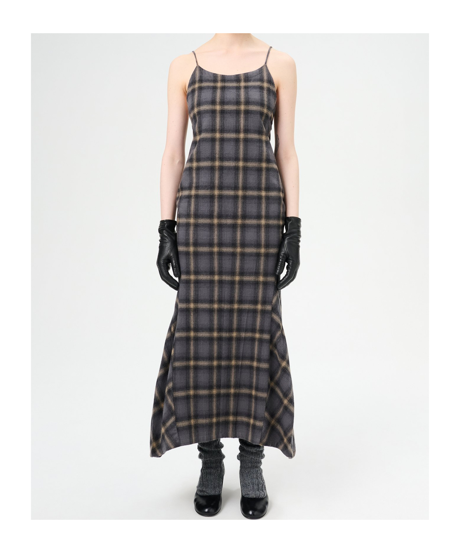 Our Legacy Naiad Plaid Cotton Long Dress In Black