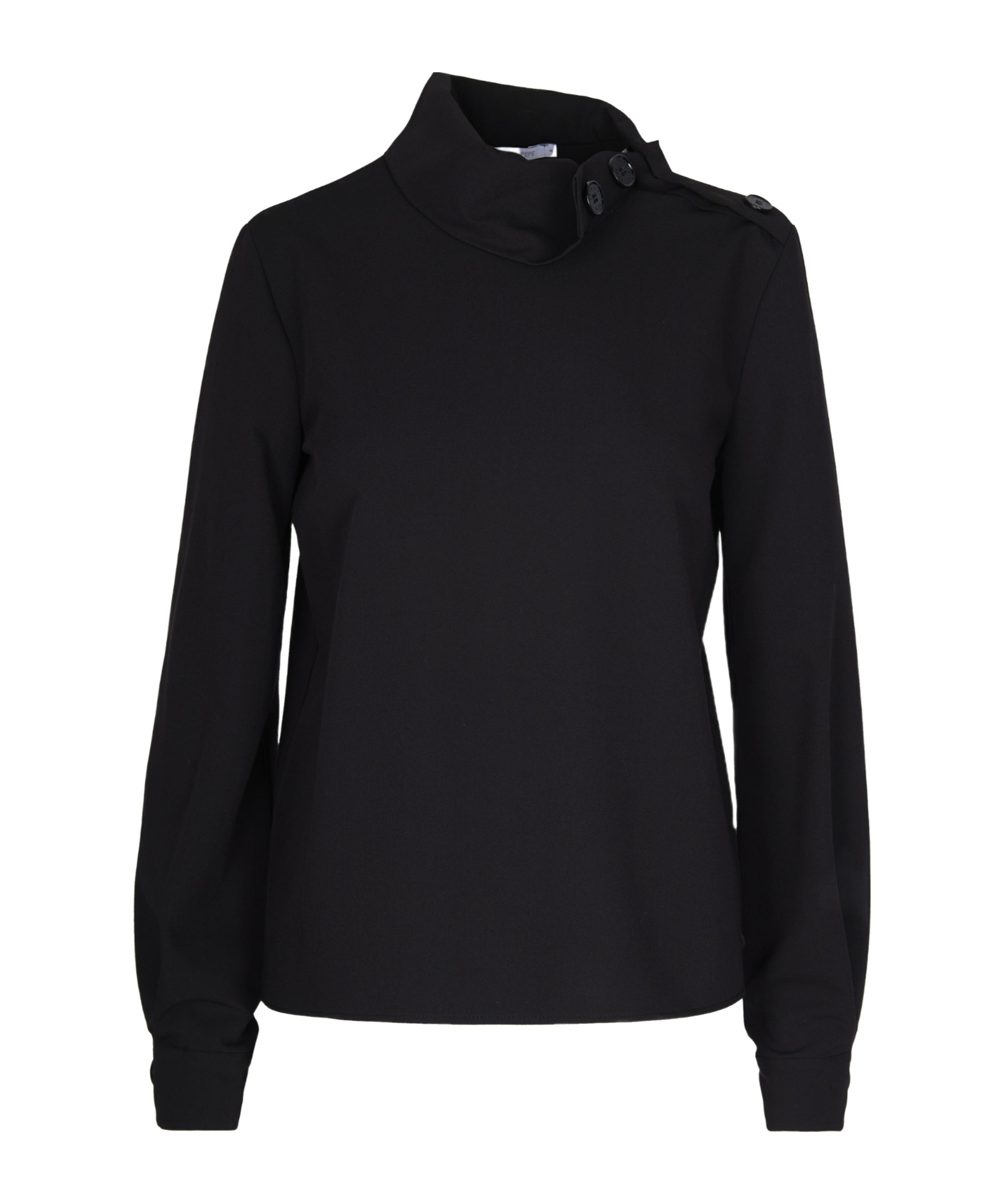 Patrizia Pepe Structured High-neck Top With Textured Fabric And Decorative Button Detail In Black
