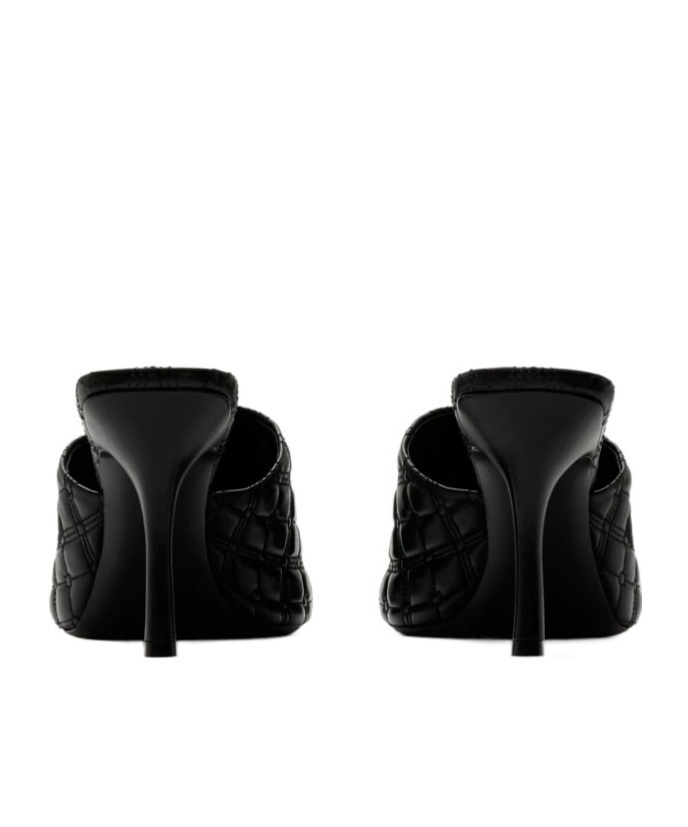 Burberry Quilted Leather Rose Mule Sandals In Black