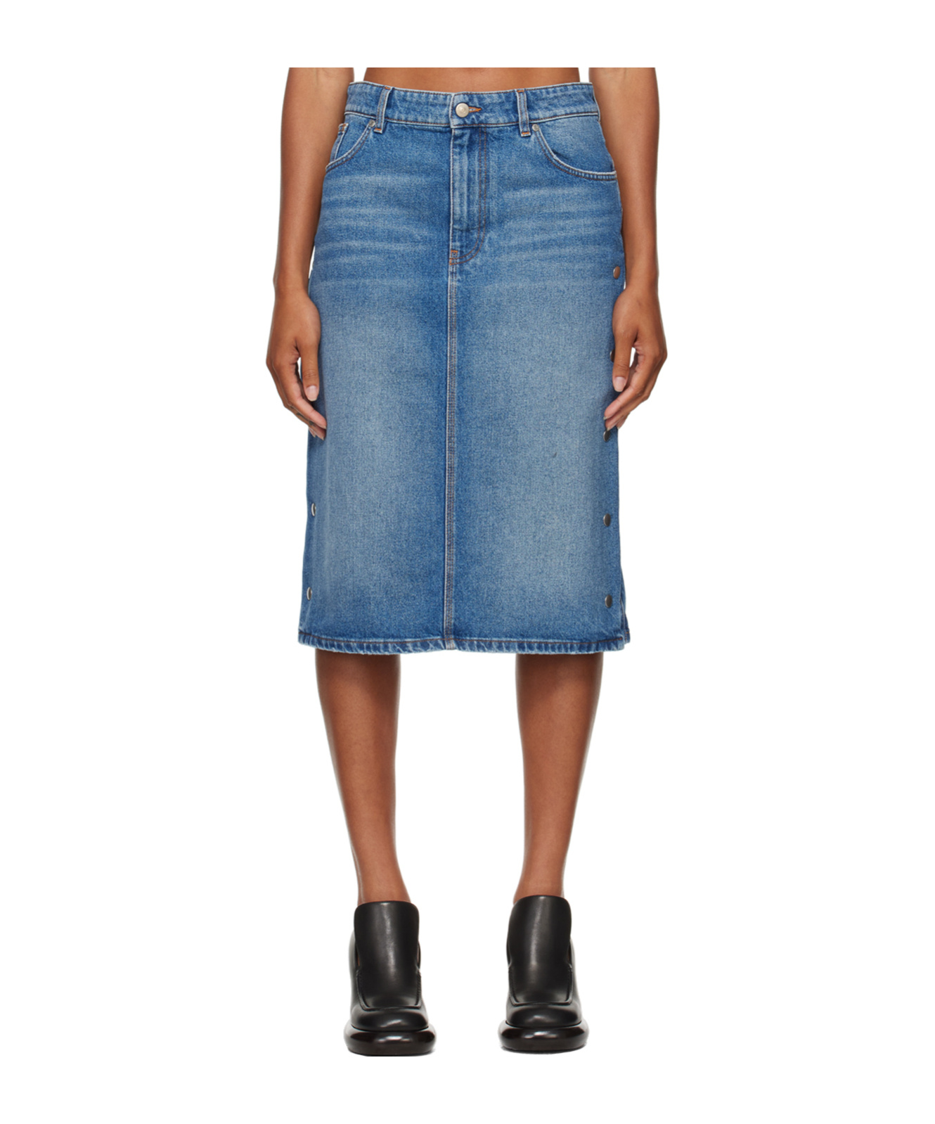 Stella Mccartney Bluesnap Denim Midi Skirt In Blue