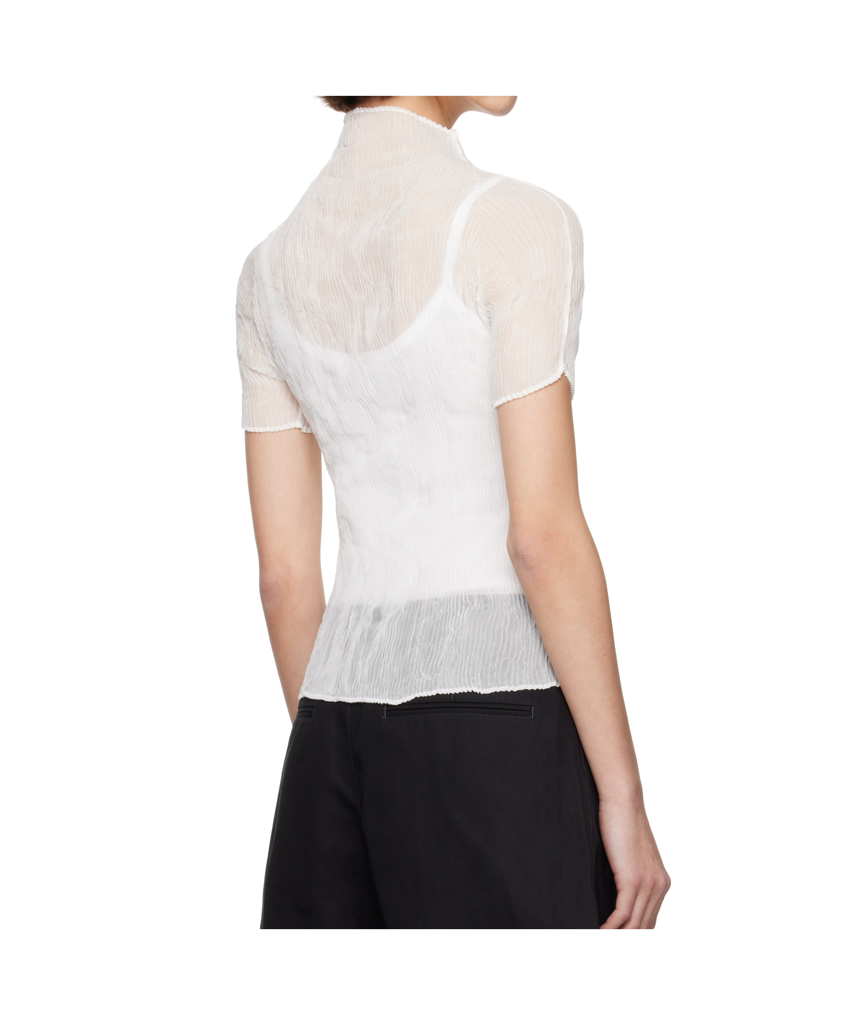 Issey Miyake White Chiffon Twist Bk/wt-56 Turtleneck In White