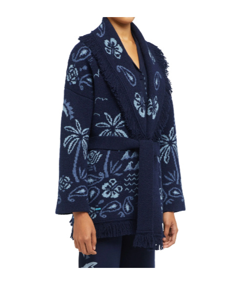 Alanui Palm-tree Fringed Cardigan In Blue
