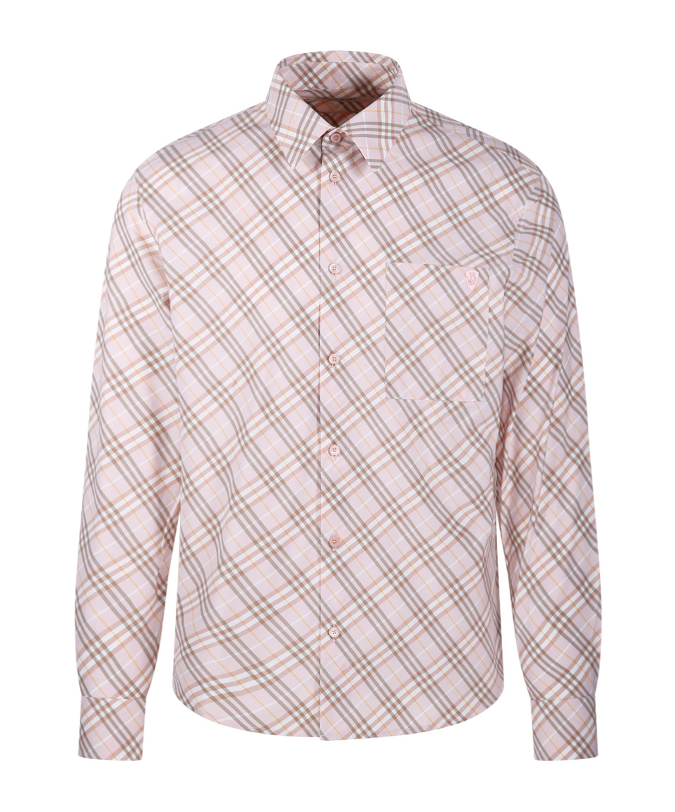 Burberry Plaid Pattern Button-down Collar Shirt With Front Pocket In Pink