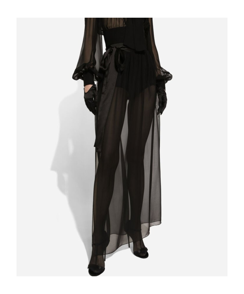 Dolce & Gabbana Black Silk Chiffon Maxi Skirt In Black
