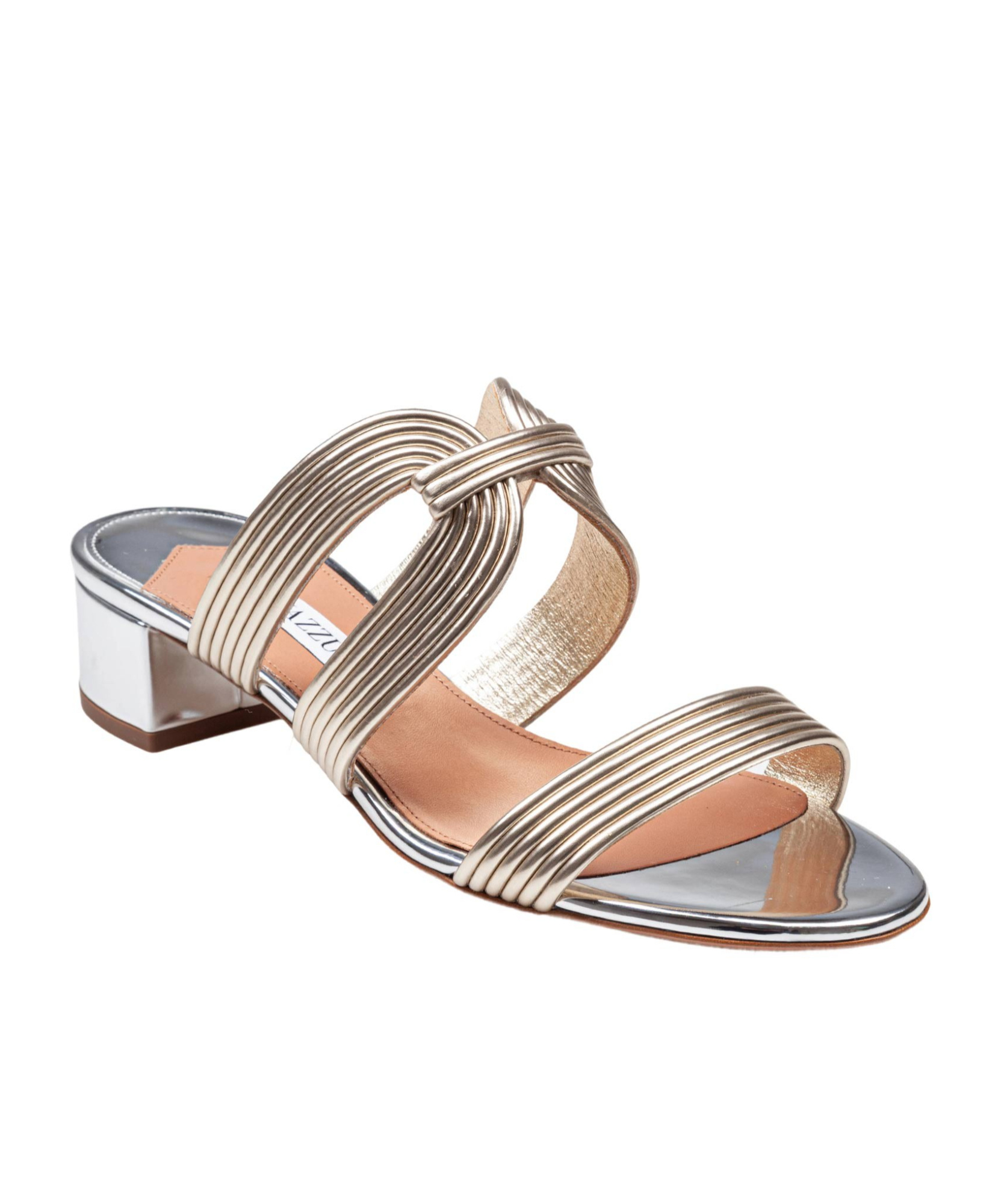 Aquazzura Mule Esencia 35 In Laminated Leather Color Light Gold/silver In Multicolor
