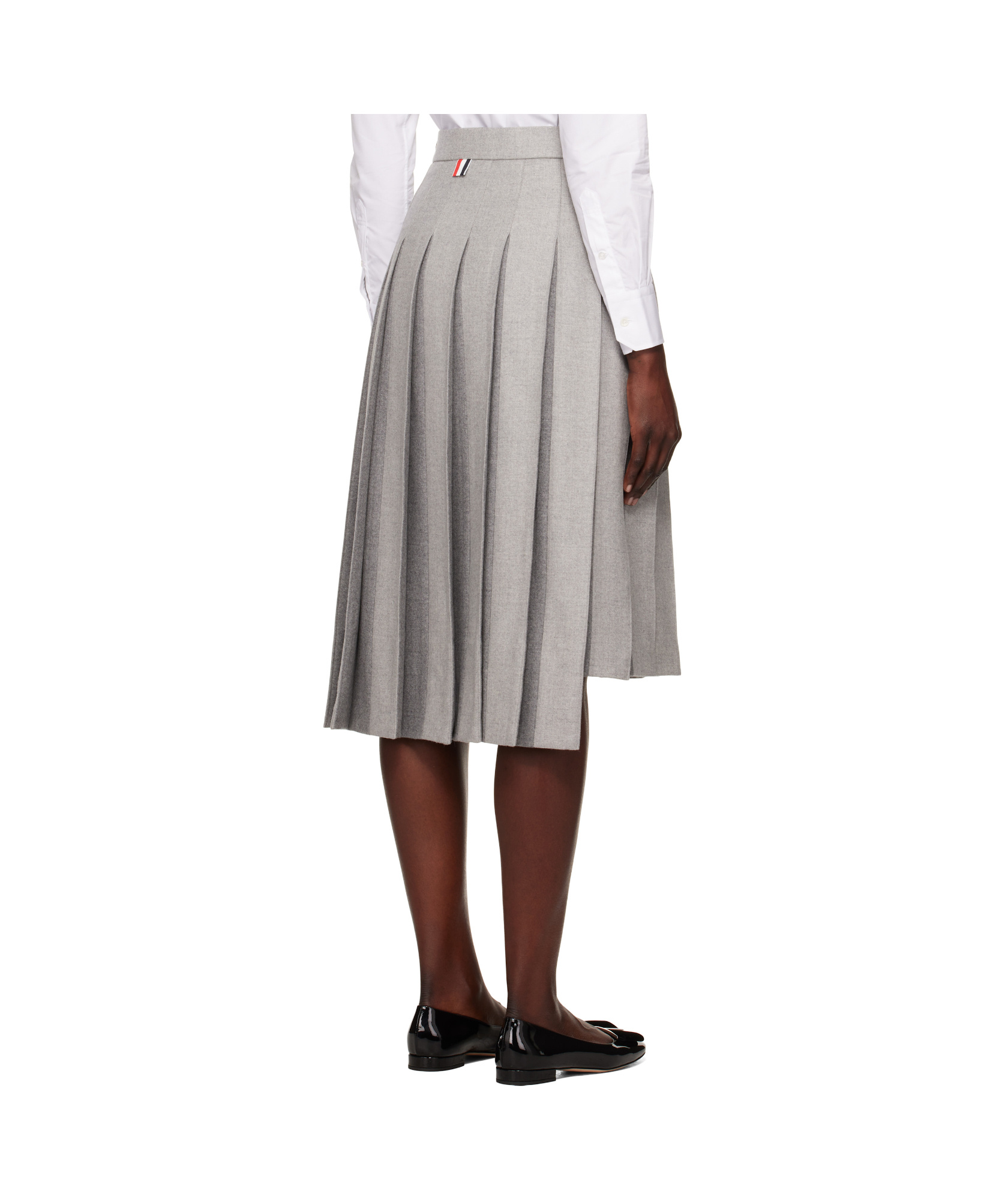 Thom Browne Pleated Wool Midi Skirt In Gray