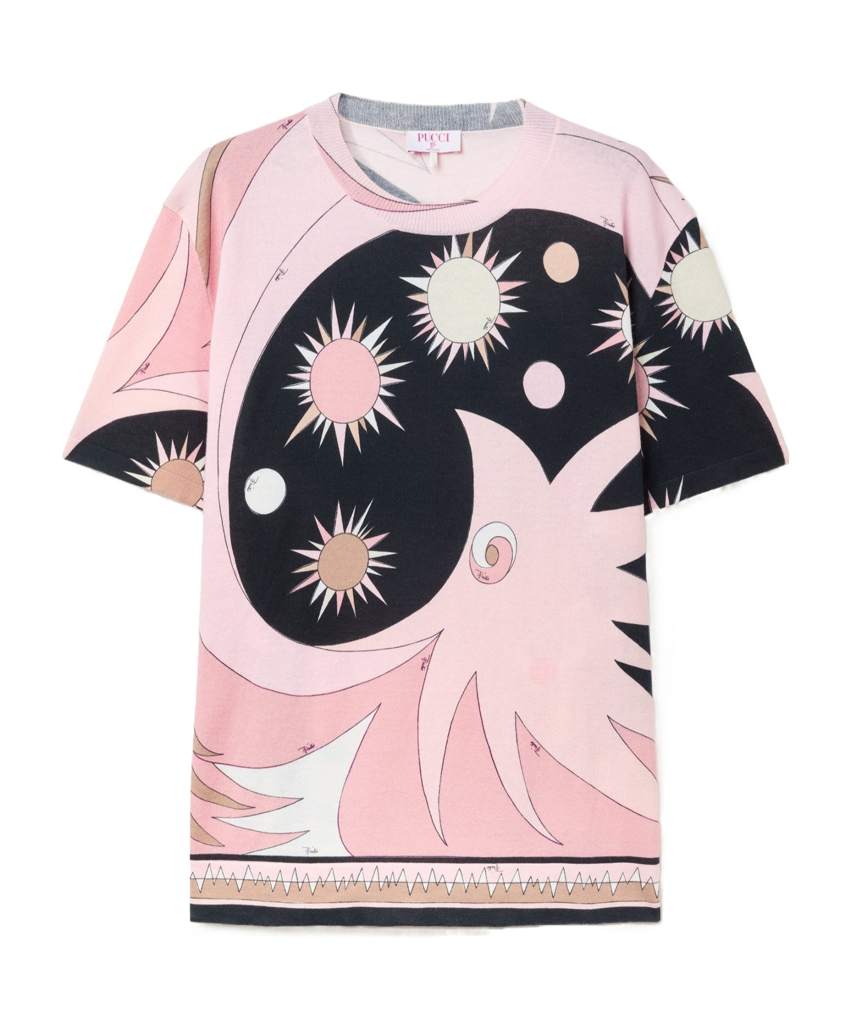 Pucci Crew Neck Graphic Print Relaxed Fit Top In Pink