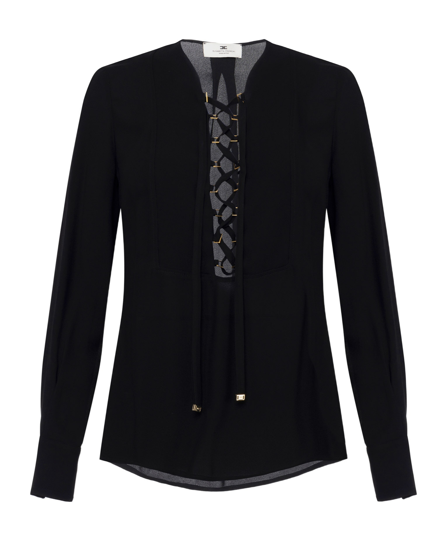 Elisabetta Franchi Black Georgette Blouse With Laces In Black