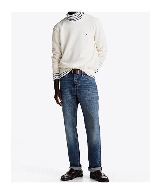 Tommy Hilfiger Crew Neck Cotton Sweater With Ribbed Cuffs In White