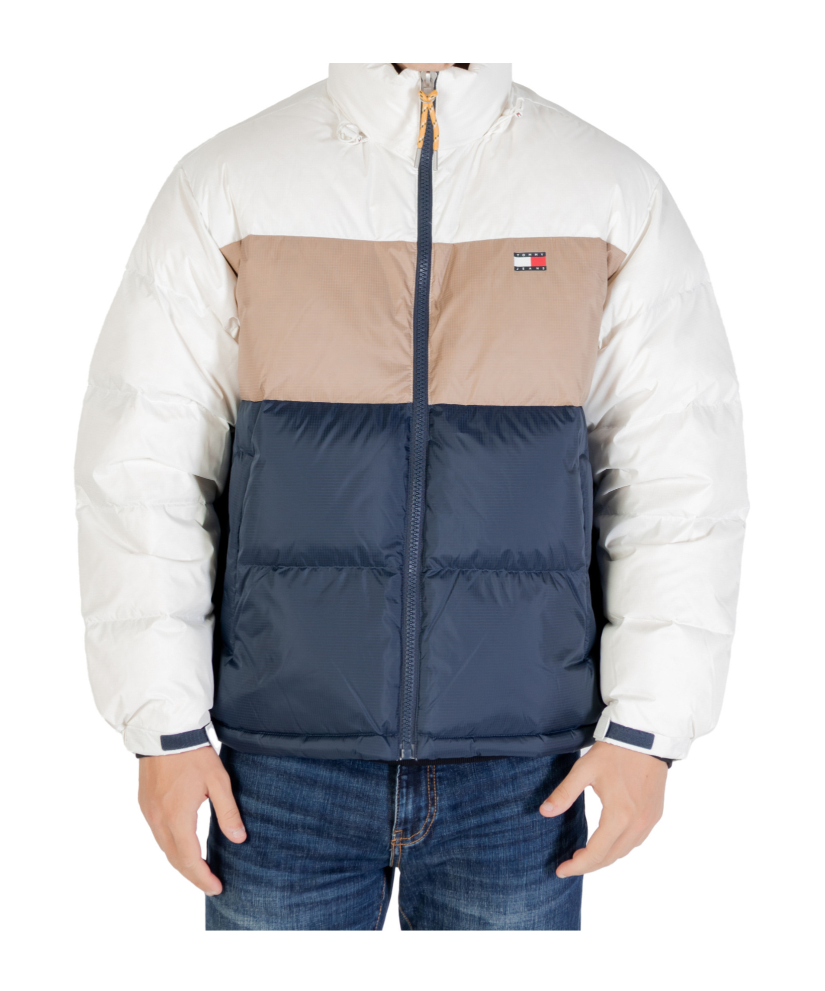 Tommy Hilfiger Color-blocked Down Jacket In Blue