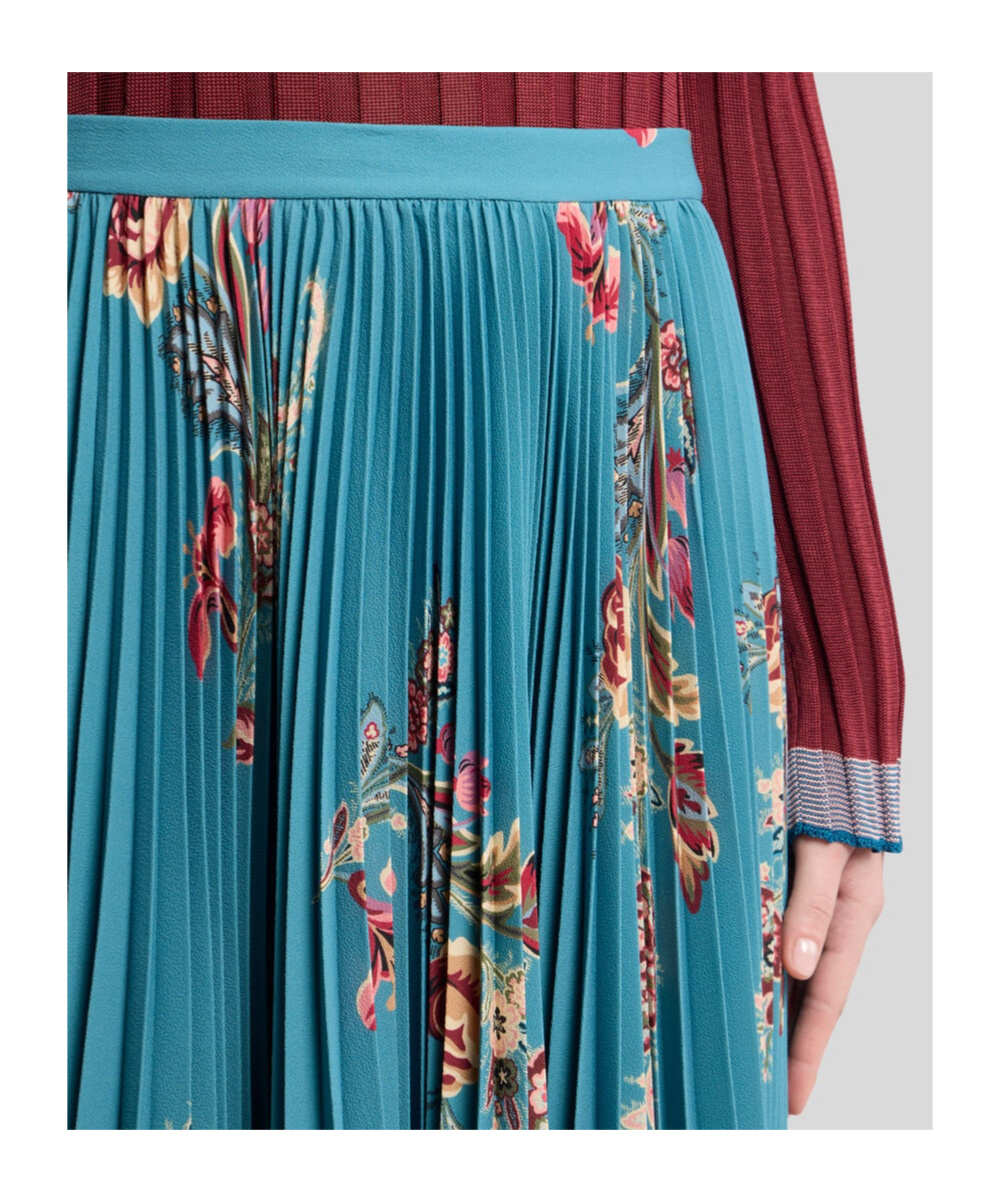 Etro Pleated Floral-print Midi Skirt In Blue