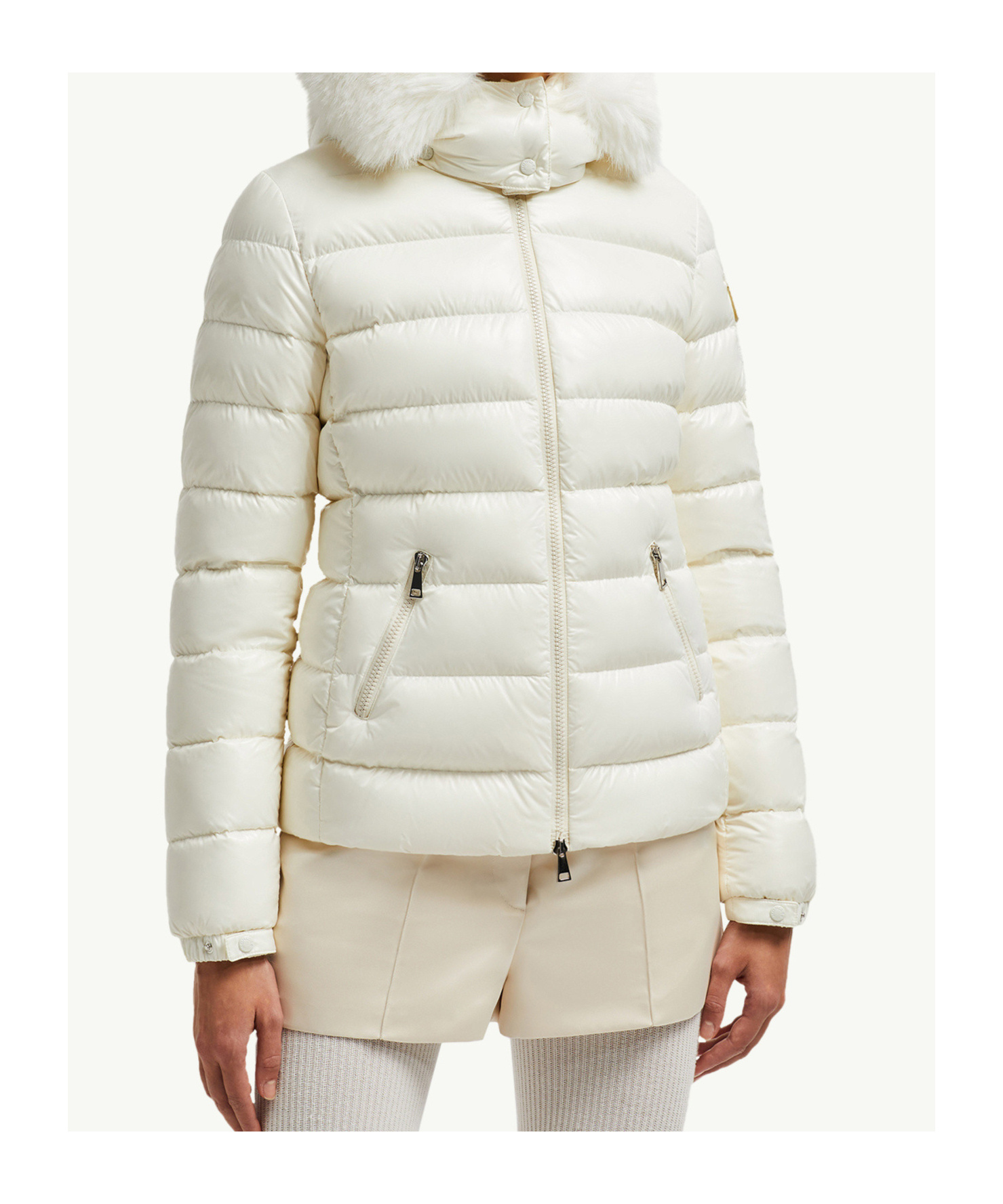Moncler Badyf Faux Fur-trimmed Hooded Short Down Jacket In Gray