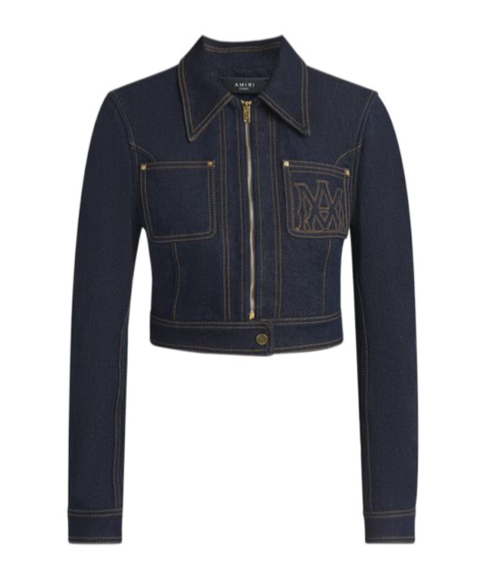 Amiri Embroidered Zip-front Denim Jacket In Blue