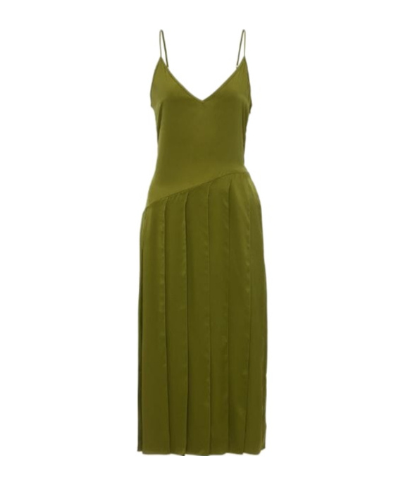 Jw Anderson Pleated Crepe De Chine Midi Dress In Green