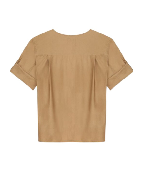 Saint Laurent Henley Twill-weave Blouse In Nude