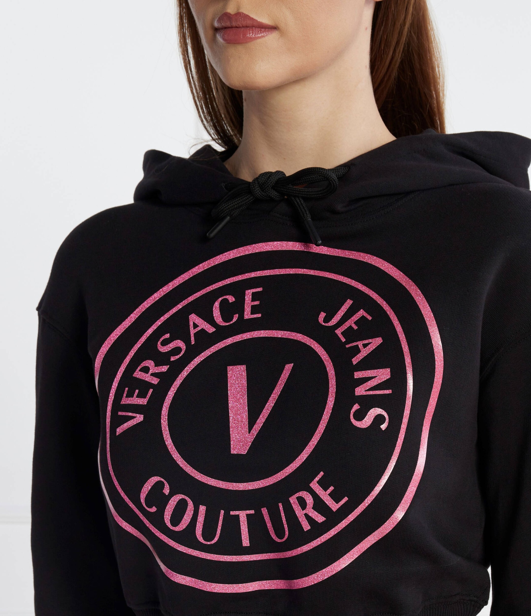Versace Jeans Logo-print Cropped Hoodie In Black