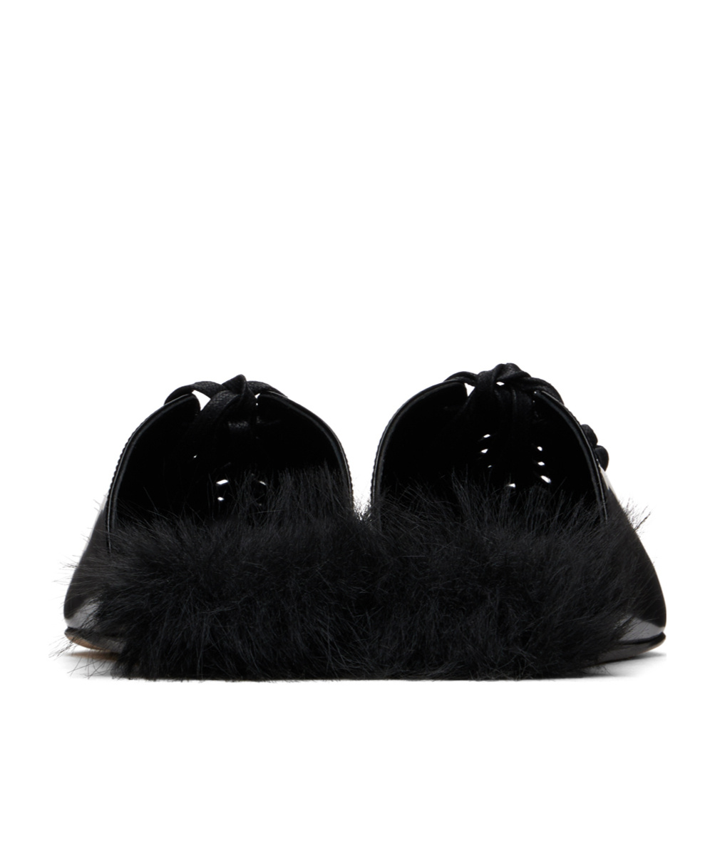 Simone Rocha Pointed-toe Faux-fur Muller Shoes In Black