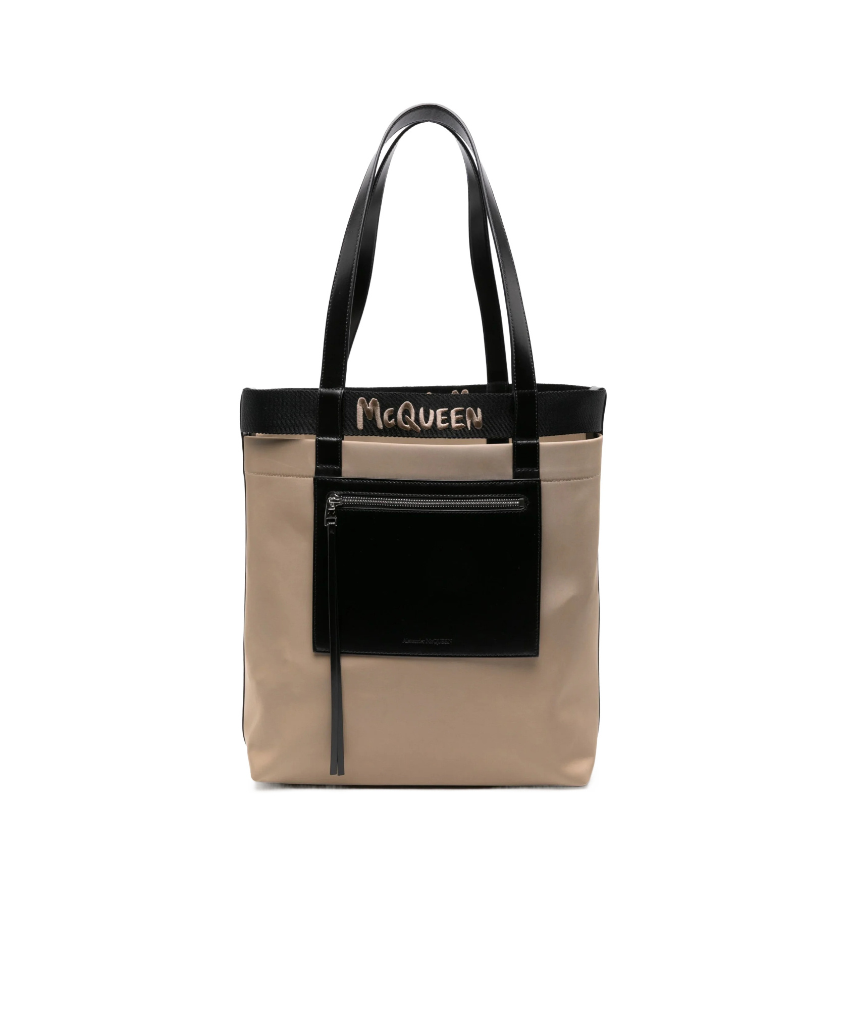 Alexander Mcqueen Logo-embroidered Leather Tote Bag In Neutrals