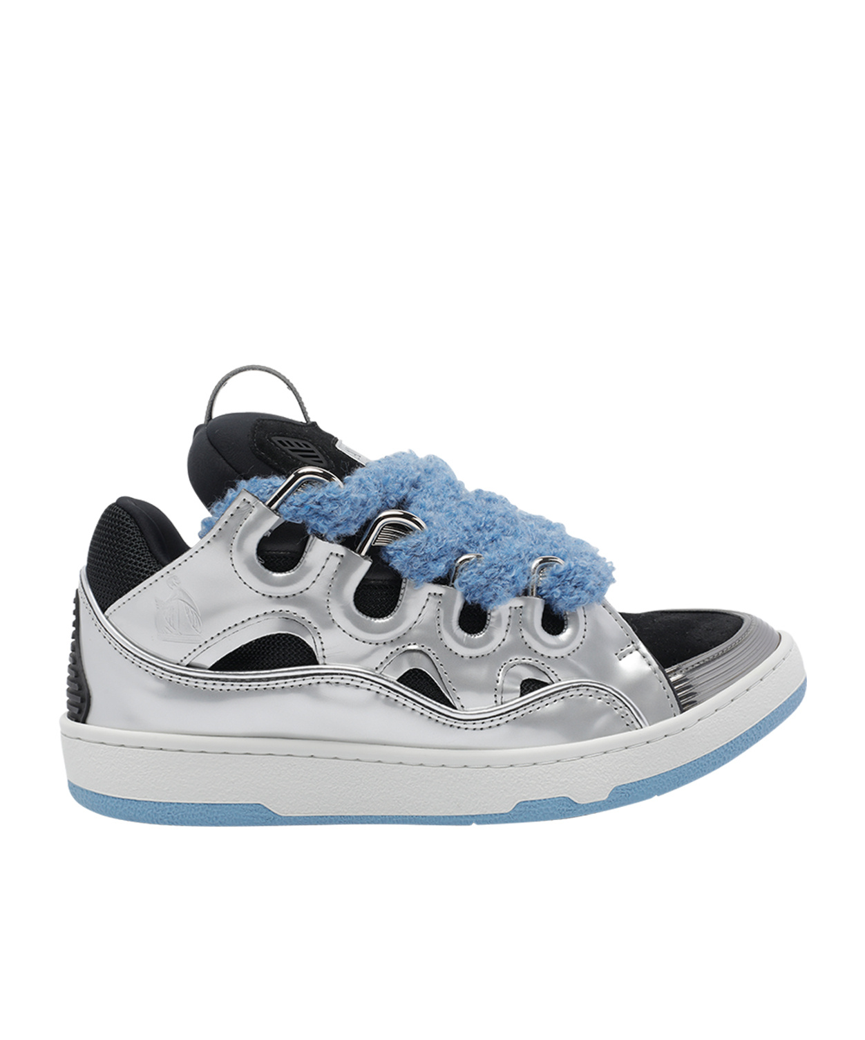 Lanvin Curb Metallic Leather Sneakers With Mesh Laces Shoes In White
