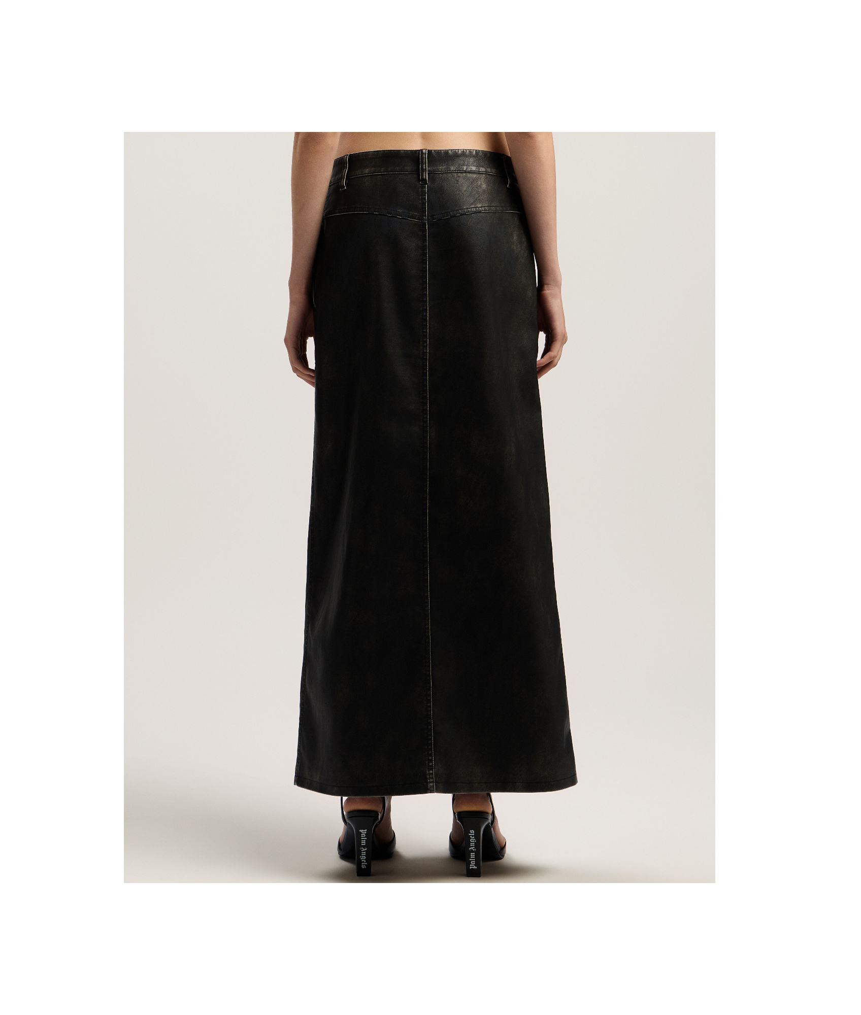 Palm Angels Curved Logo Coated Long Skirt In Black
