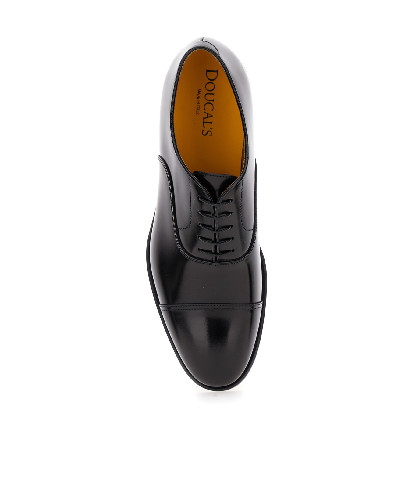 Doucal's Blue Oxford Shoes In Brushed Leather With Toe Cap In Black