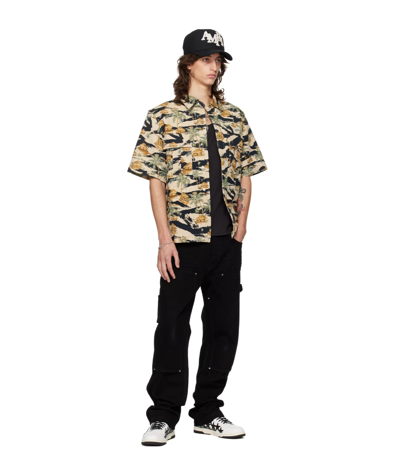 Amiri Multicolor Repeat Palm Denim Shirt In Multicolor