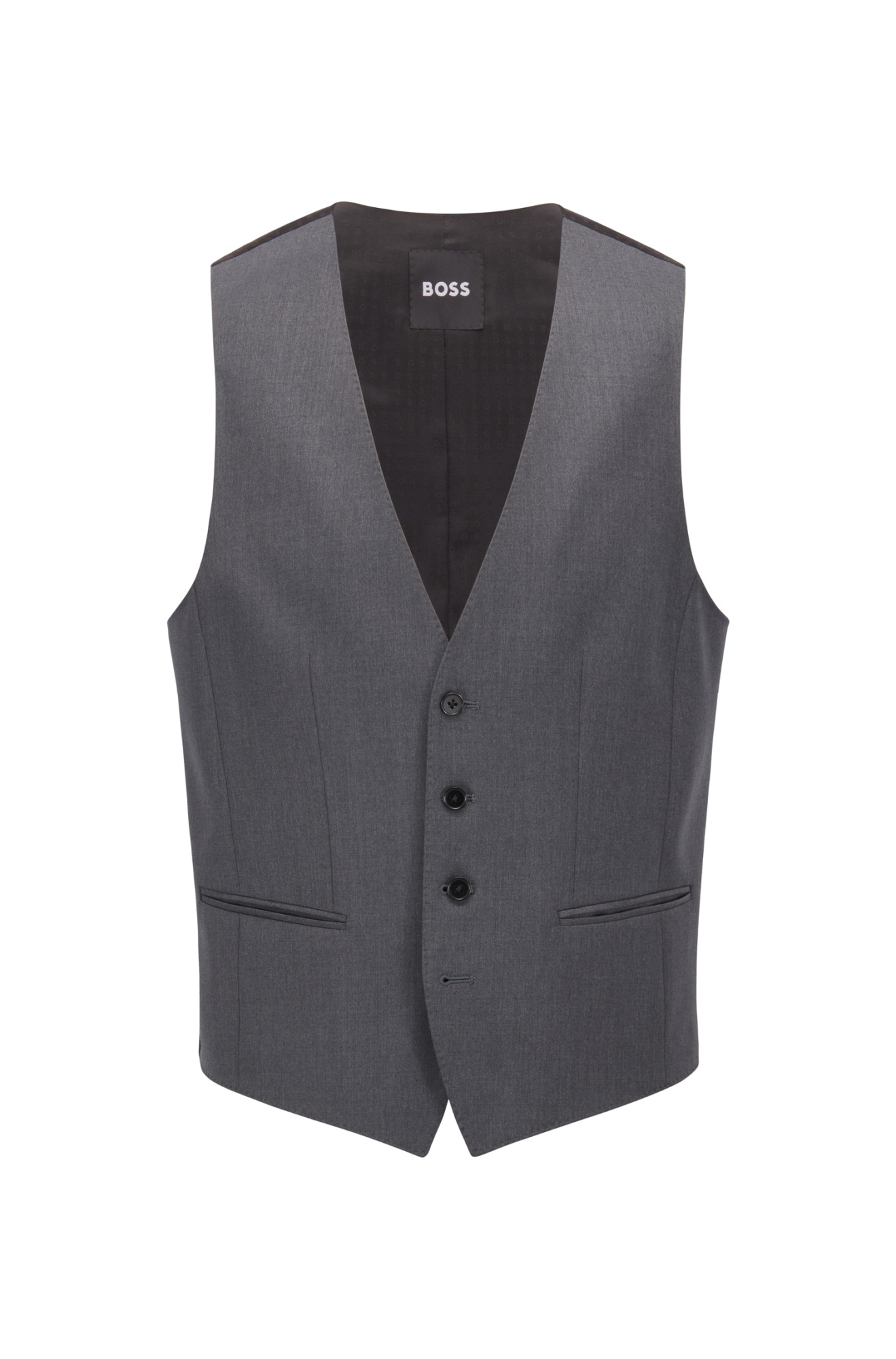 Hugo Boss Single Breasted Vest In Virgin Wool Serge In Black