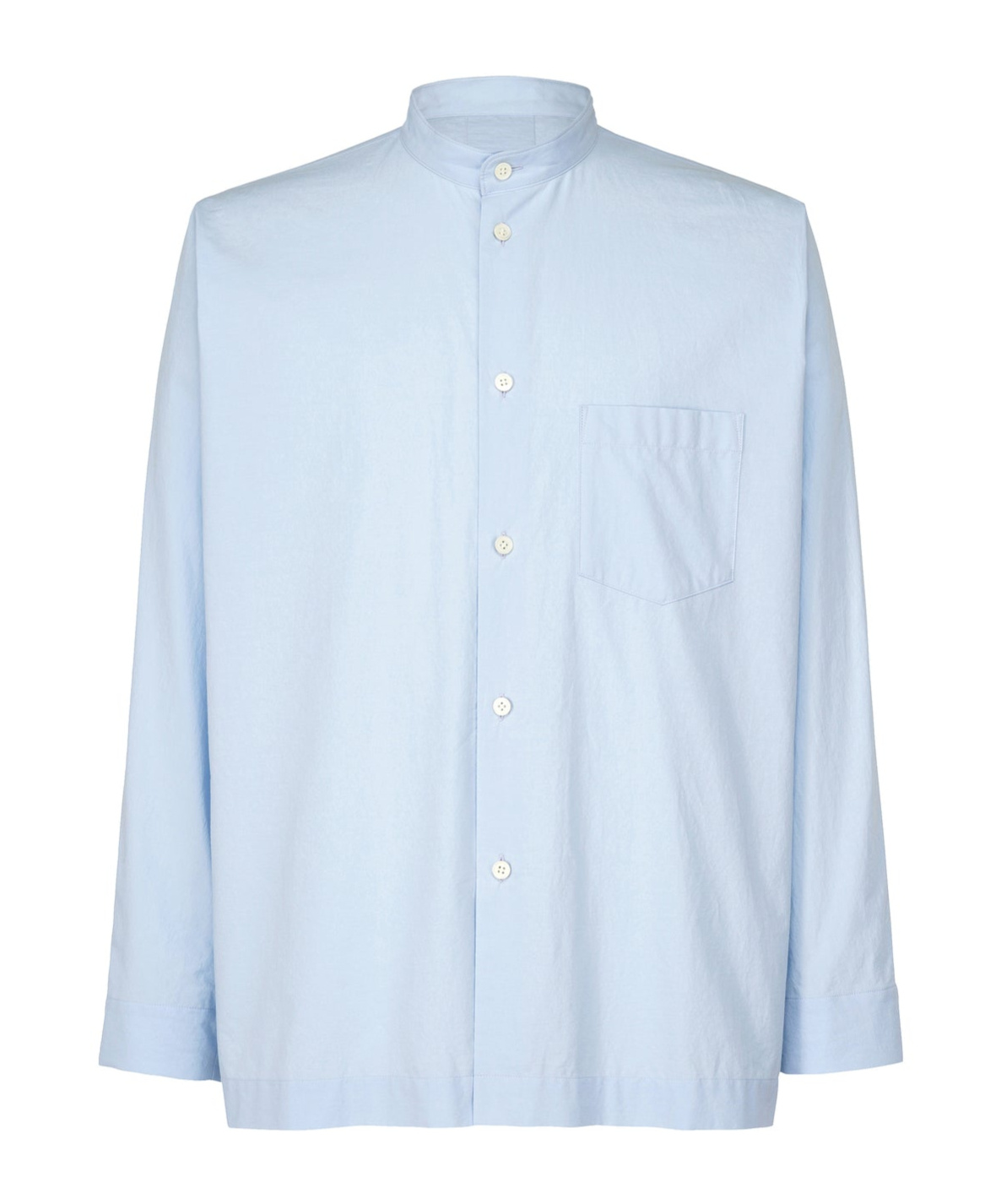 Issey Miyake Poplin Shirt With Chest Pocket And Mandarin Collar In Sky Blue